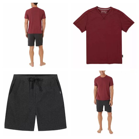 Red (Charcoal Shorts | Red Top)‎ Eddie Bauer Men's 2-Piece Lounge Set - Picture 1 of 5
